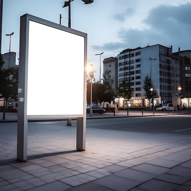 Zdjęcie billboard na ulicy miasta z miastem w tle.