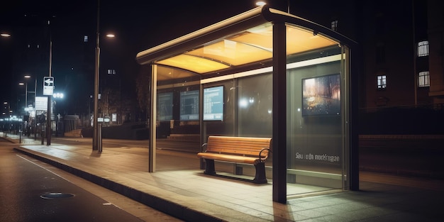 Zdjęcie billboard reklamowy makieta miejsca wyświetlania na przystanku autobusowym w nocy ulicy miasta