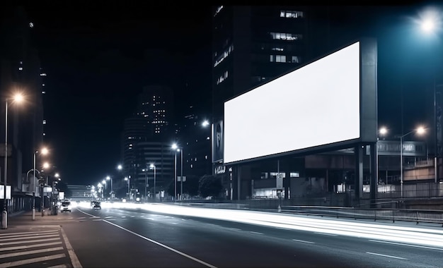 Billboard z pustą makietą na ulicy nocnego miasta wygenerował sztuczną inteligencję