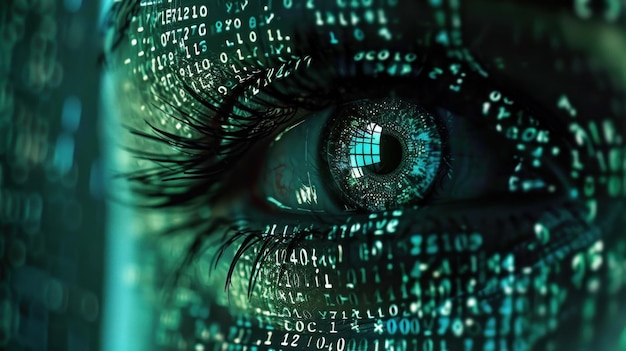 binary eye with binary code algorithm texture data software