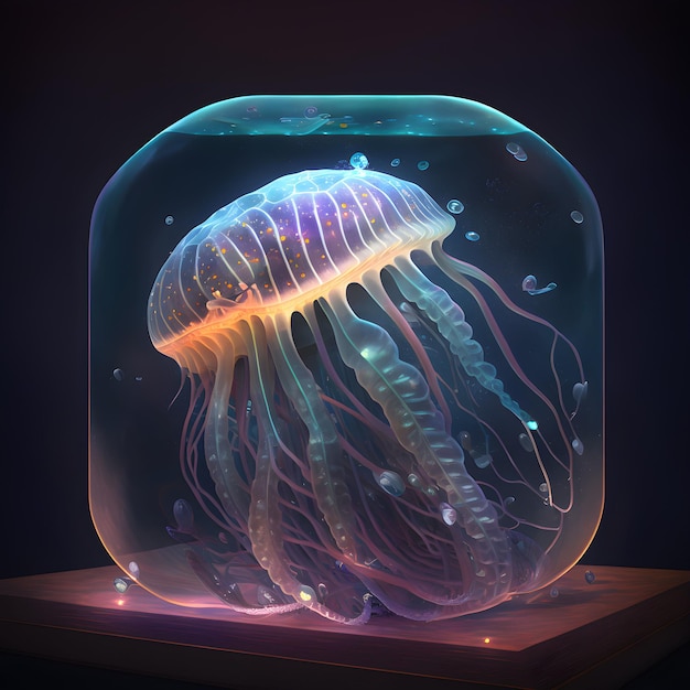 Bioluminescencyjna meduza, wygenerowana przez AI