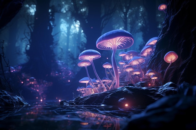 Bioluminescencyjne grzybki rozświetlające magiczne światło 00587 02