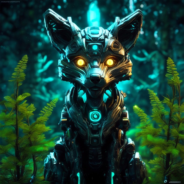 Bioluminescencyjny Fox Art Apokaliptyczny Śliczny Mały Kawaii Otaczający Vegetatio