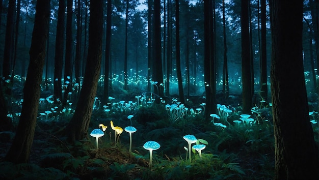 Bioluminescent Grove Forest pełen jest kapryśnych stworzeń, z których każde świeci światłem bioluminescencji.