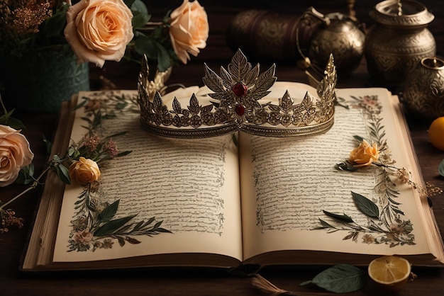 Bismillah vintage dekoracja strony z koronami strzałkami i elementami kwiatowymi