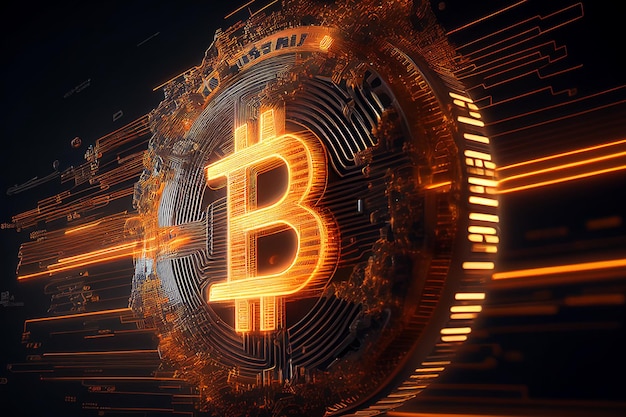 Bitcoin blockchain krypto waluta cyfrowa wymiana pieniędzy Symbol technologii Generatywna sztuczna inteligencja