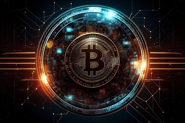 Bitcoin blockchain krypto waluta cyfrowa wymiana pieniędzy Symbol technologii Generatywna sztuczna inteligencja