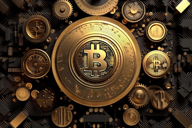 Bitcoin blockchain technologia wydobywania kryptowalut cyfrowe tło