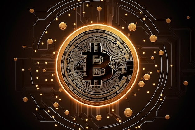 Bitcoin Crypto Currency z tłem technologicznym Ai Generowane dzieło sztuki