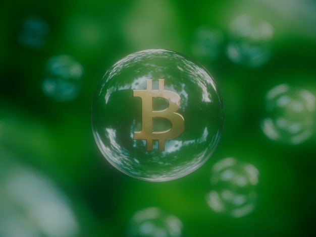 Bitcoin Ekonomiczna Bańka Niestabilna Kryptowaluta Natura Ilustracja 3D Render