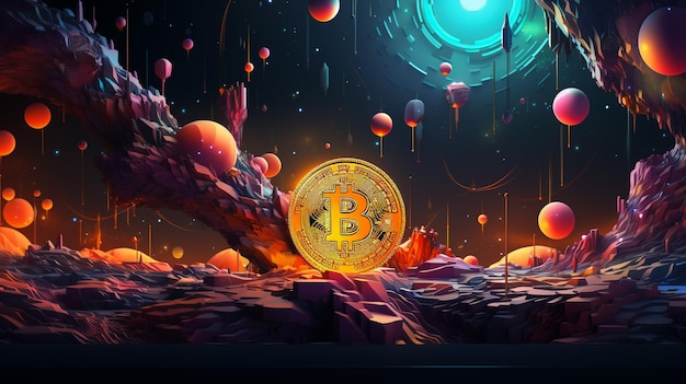 Bitcoin Gold blockchain koncepcja twardego widelca Symbol kryptowaluty w ilustracji burzy z rówieśnikiem