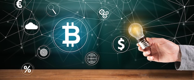 Bitcoin i ikony na wirtualnym ekranie