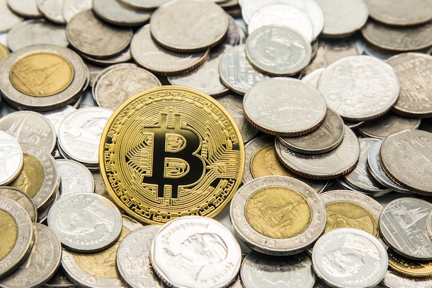 Bitcoin Kryptowaluty, Technologia Blockchain, Pieniądze Cyfrowe, Koncepcja Wydobycia.