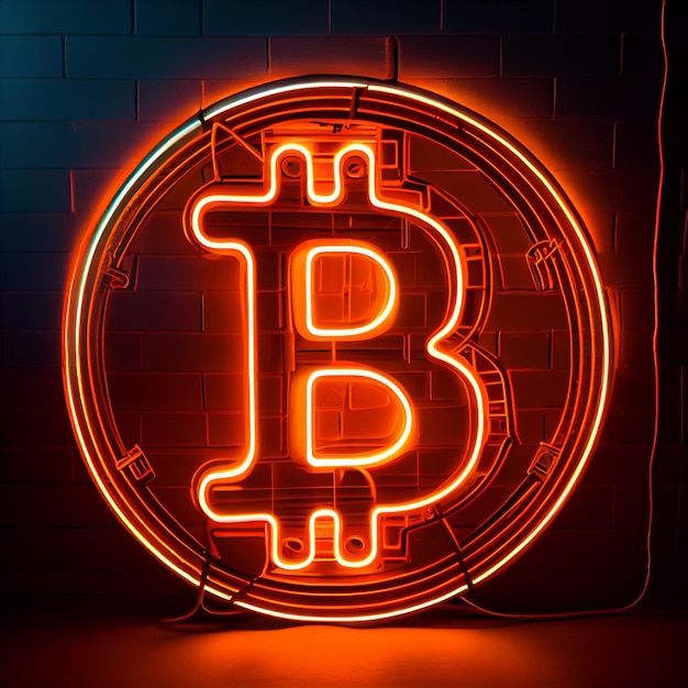 Bitcoin logo neon znak symbol bitcoin z neonowymi światłami tapeta tło