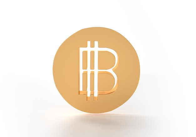Bitcoin monety krypto pieniądze na złoto tekst na białym tle. ilustracja 3D