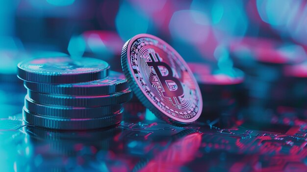 Zdjęcie bitcoin na stosie monet