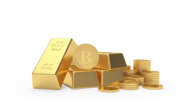 Bitcoin na sztabkach złota i monetach