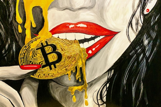 Bitcoin obraz olejny obraz na płótnie do wnętrza złota moneta nowoczesny blockchain malowanie złoty rysunek bitcoin
