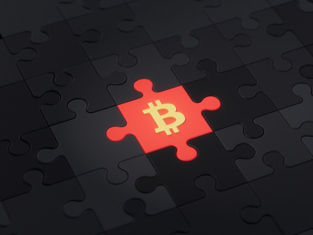 Bitcoin Różne Unikalne Puzzle Kawałek Kryptowaluty 3D Ilustracja Koncepcja Renderowania