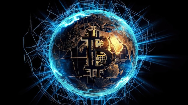 Bitcoin świat blockchain krypto waluta cyfrowe szyfrowanie cyfrowa technologia wymiany pieniędzy globalna