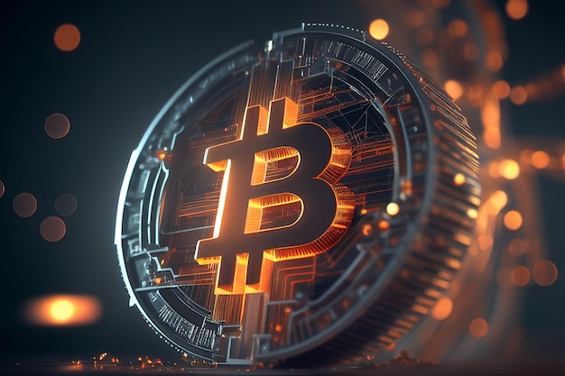 Bitcoin symbol cyfrowe pieniądze blockchain Kryptowaluta Technologia Generacyjna sztuczna inteligencja