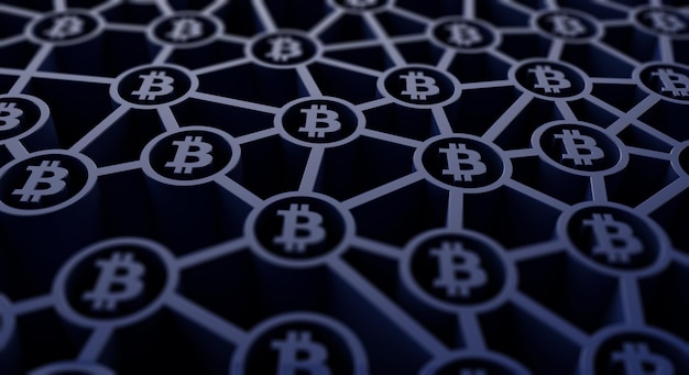 Bitcoin symbol kryptowaluty blockchain technologia renderowania tła d