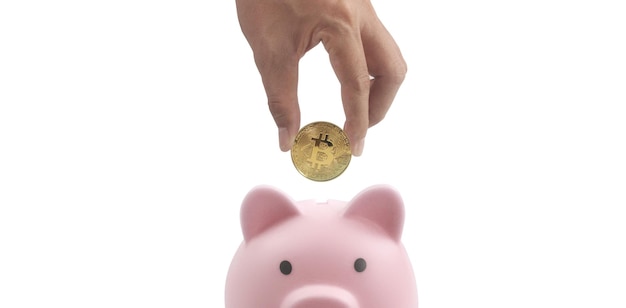 Bitcoin z koncepcją inwestycji finansowych i skarbonką