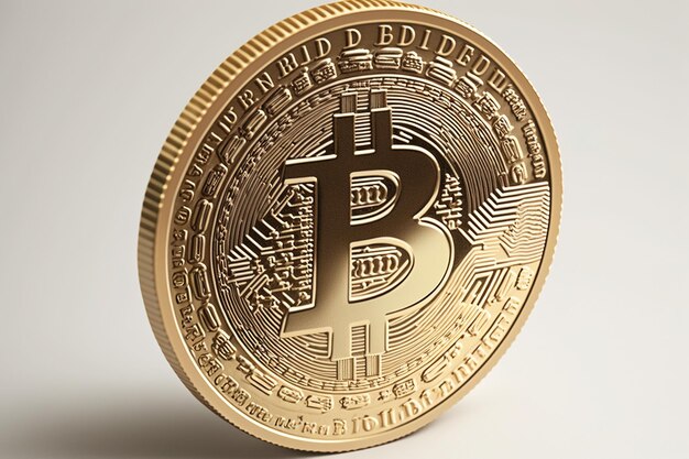 Bitcoina to kryptowaluta na białym tle, złota moneta.