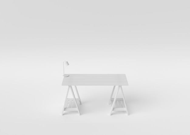 Biurko Projekta Tworzenia Białego Workspace Biurowego Desktop Minimalny Pojęcie 3d Odpłaca Się, 3d Ilustracja.