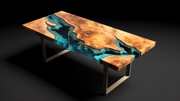 biurko stół river wykonany z żywicy epoksydowej umieszczony we współczesnym pokoju