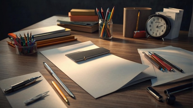 biurko z ołówkiem i długopisem na nim