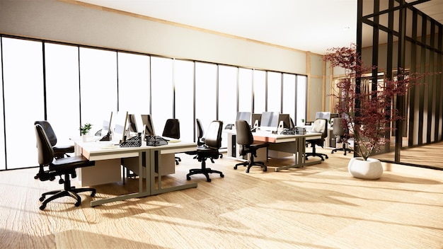 Biuro biznesowe piękny japoński pokój spotkań i stół konferencyjny nowoczesny styl rendering 3D