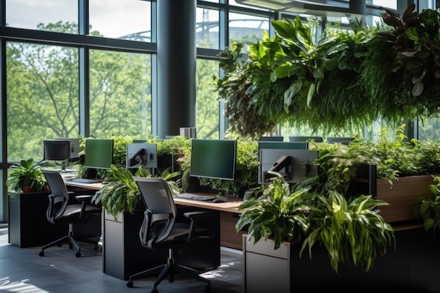 Zdjęcie biuro z dużą ilością roślin