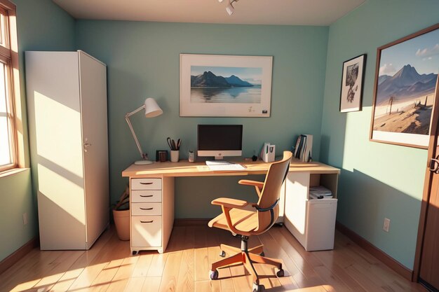 Zdjęcie biurowy stół konferencyjny, komputer, biurko, obszar pracy, intymna przestrzeń wewnętrzna do ciężkiej pracy