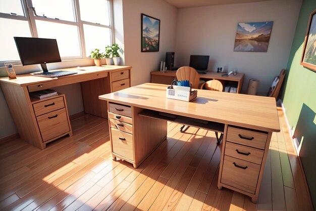 Biurowy stół konferencyjny, komputer, biurko, obszar pracy, intymna przestrzeń wewnętrzna do ciężkiej pracy