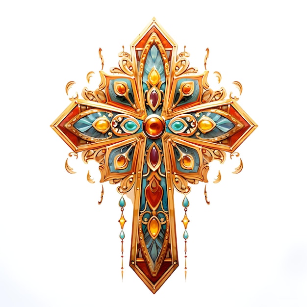 Bizantyjski Święty Krzyż Złoty materiał z ikoną stylu bizantyjskiego Wesołej Niedzieli Palmowej Ramka akwarelowa