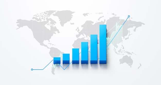Biznes Finanse Wykres Wymiany Rynkowej Inwestycji Finansowych Pieniędzy Wykres Giełdowy Na Tle Wzrostu Gospodarki światowej Z Diagramu Zysków Handlu światowego. Renderowanie 3d.