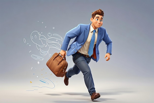 Biznesmen biegający torba 3D ilustracja postaci