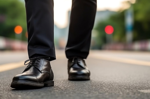 Biznesmen chodzący po drodze i zaczynający odnosić sukcesy w generatywnej sztucznej inteligencji