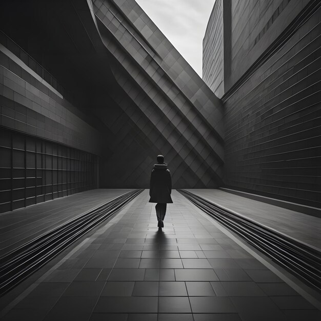 Biznesmen idący po schodach przed nowoczesnym budynkiem biurowym