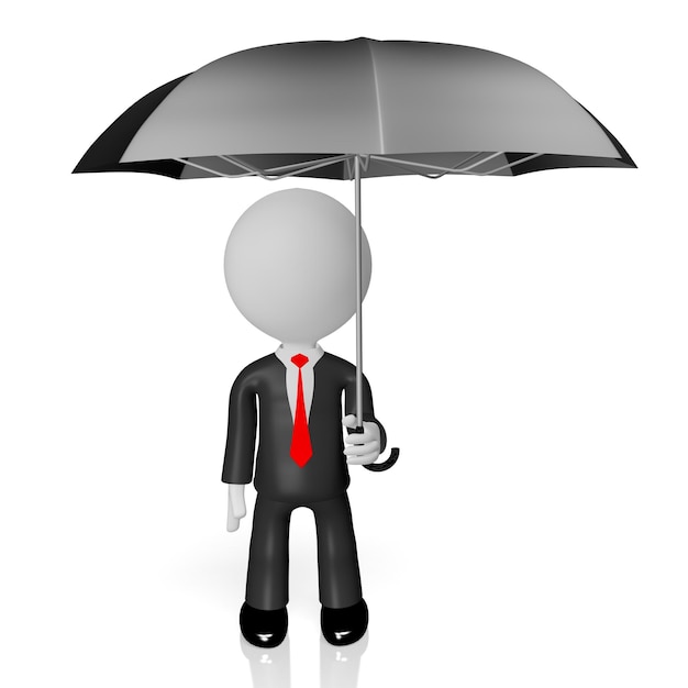 Biznesmen kreskówka trzyma i ilustracja 3d parasol