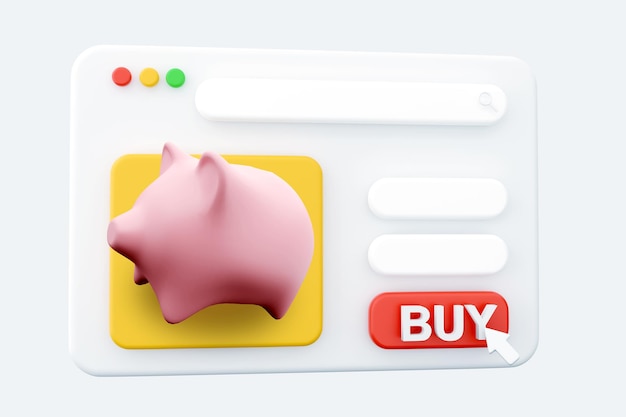 Biznesmen oszczędza pieniądze w skarbonce online 3d koncepcja zysku itp. 3d render ilustracja strony internetowej