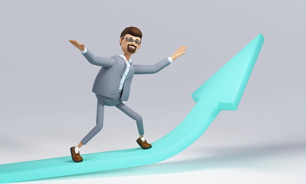 Zdjęcie biznesmen postaci z kreskówek idzie do sukcesu koncepcja wzrostu finansowego ilustracja 3d