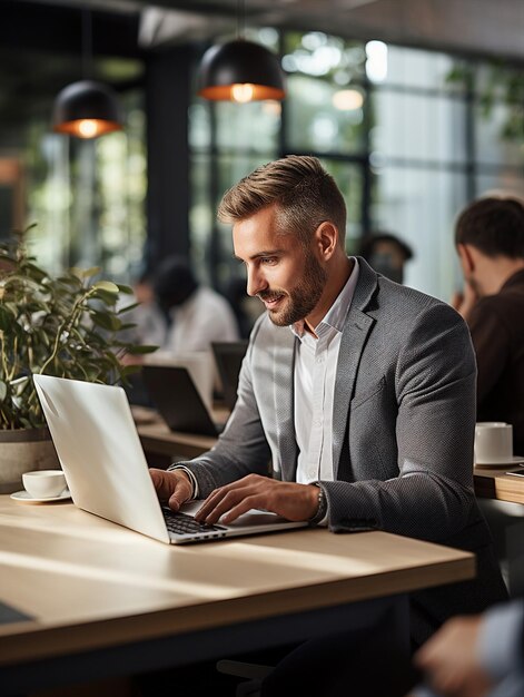 Biznesmen pracujący na laptopie w biurze