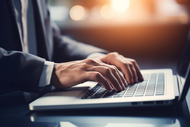 Biznesmen pracujący na laptopie w ciemnym pokoju.