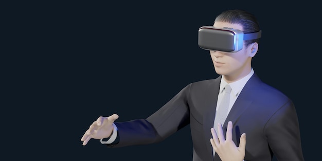 Biznesmen Pracujący Przez Kamerę Vr W Handlu Akcjami Metaverse I Pracujący W 3d