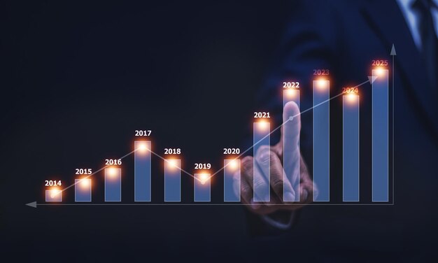 Biznesmen ręka dotyka na ekranie wizualnym handlując koncepcją giełdy online lub giełdą inwestycyjną