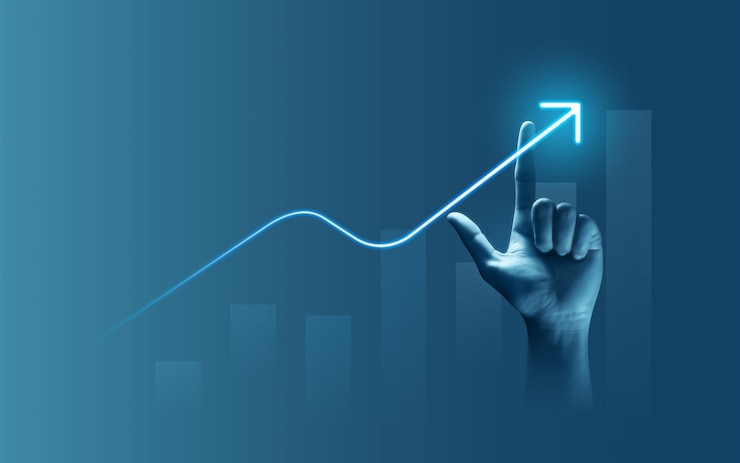 Biznesmen ręka rysująca lekka strzałka wykres ikona finanse sukces biznes tło diagram wzrostu wykres finansowy rozwój lub rosnący symbol ekonomiczny i osiągnięcia celu na strategii marketingowej