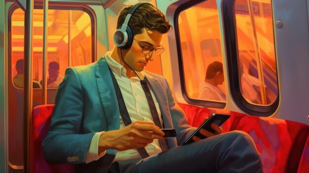 biznesmen słuchający muzyki w drodze do pracy