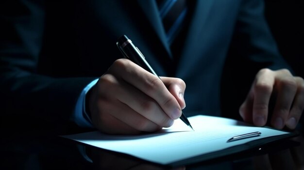 Biznesmen używa długopisu do zaznaczenia prawidłowego znaku w generatywnym ai